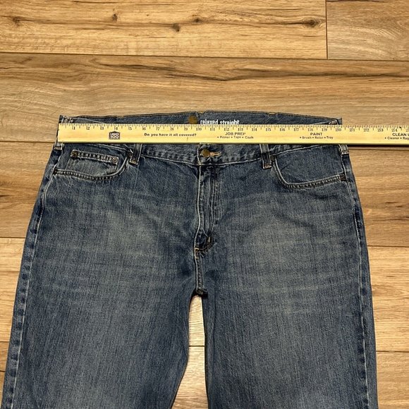 Men's Carhartt Relaxed Fit Straight Denim Jeans SZ 42/30 Blue Cotton B320-990 - Picture 7 of 12